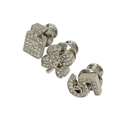 Chanel CHANEL Brooch Corsage Silver 3-piece set Clover Bottle No.5 Coco Mark Pin Brooch Push Pin