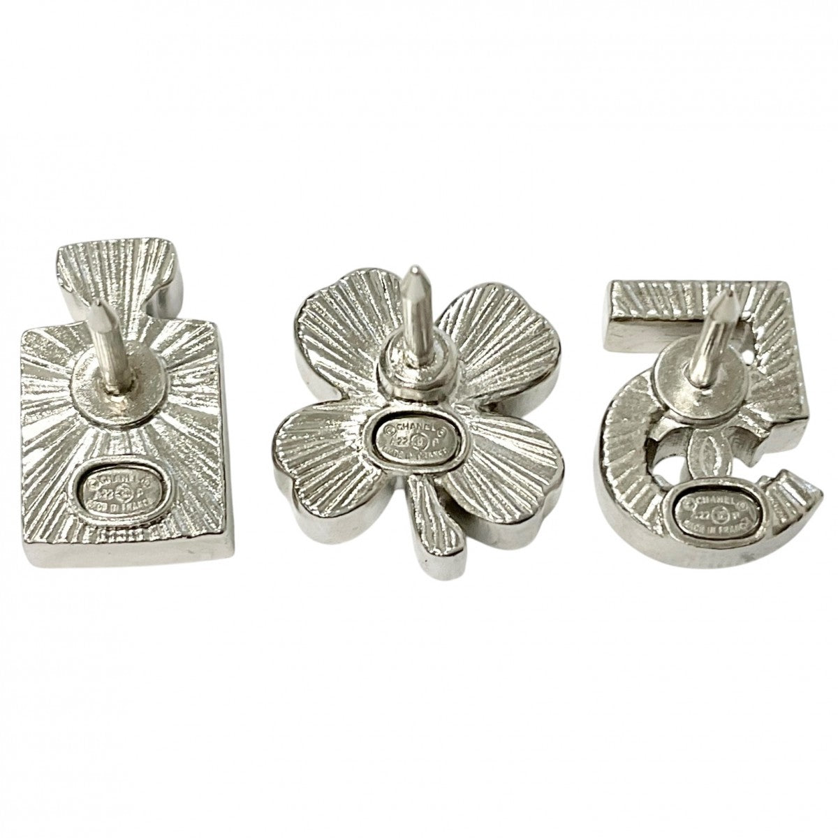 Chanel CHANEL Brooch Corsage Silver 3-piece set Clover Bottle No.5 Coco Mark Pin Brooch Push Pin