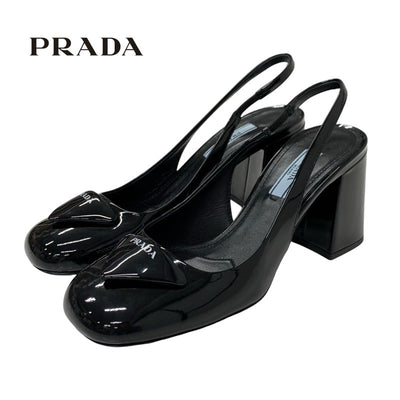 プラダ PRADA パンプス 靴 シューズ パテント ブラック 黒 トライアングルロゴ ストラップ スリングバック