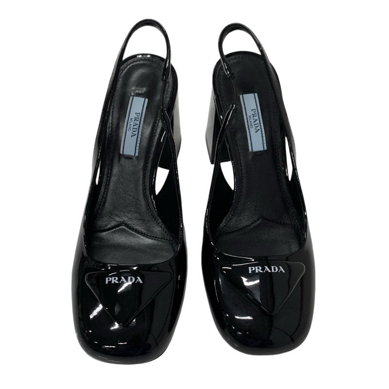 プラダ PRADA パンプス 靴 シューズ パテント ブラック 黒 トライアングルロゴ ストラップ スリングバック