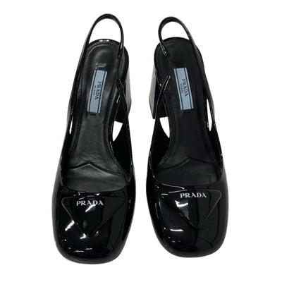 プラダ PRADA パンプス 靴 シューズ パテント ブラック 黒 トライアングルロゴ ストラップ スリングバック