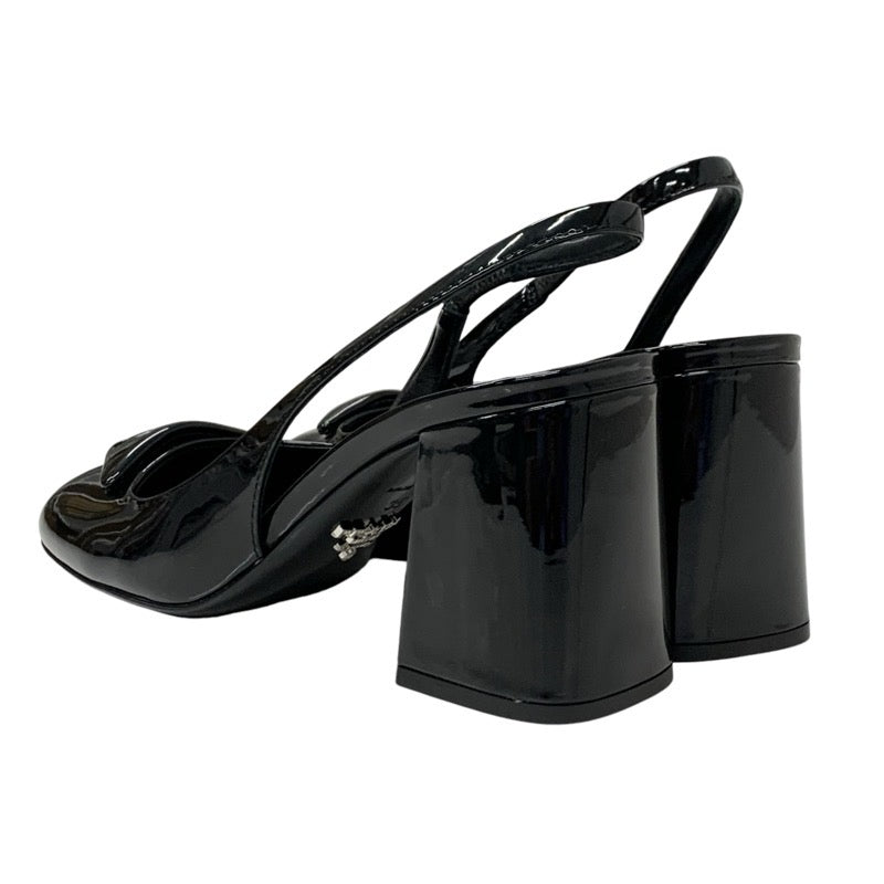 プラダ PRADA パンプス 靴 シューズ パテント ブラック 黒 トライアングルロゴ ストラップ スリングバック