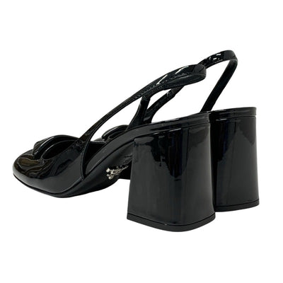 プラダ PRADA パンプス 靴 シューズ パテント ブラック 黒 トライアングルロゴ ストラップ スリングバック