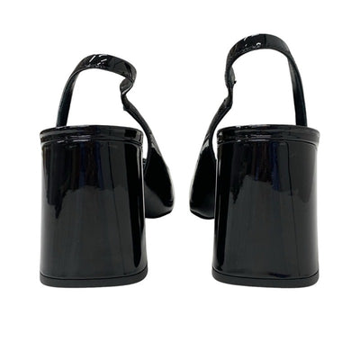 プラダ PRADA パンプス 靴 シューズ パテント ブラック 黒 トライアングルロゴ ストラップ スリングバック