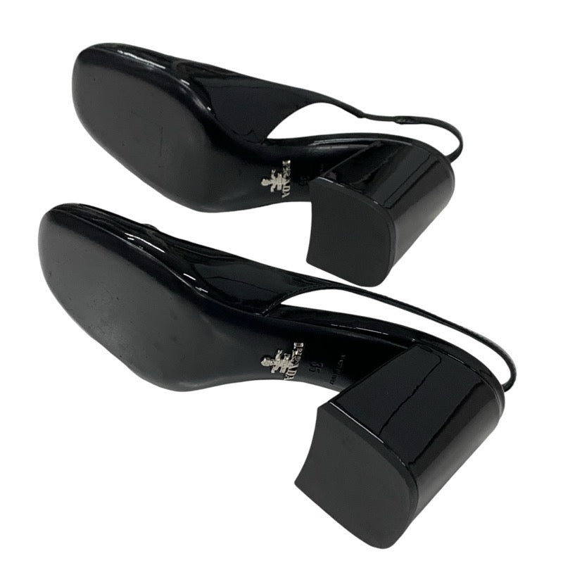 プラダ PRADA パンプス 靴 シューズ パテント ブラック 黒 トライアングルロゴ ストラップ スリングバック