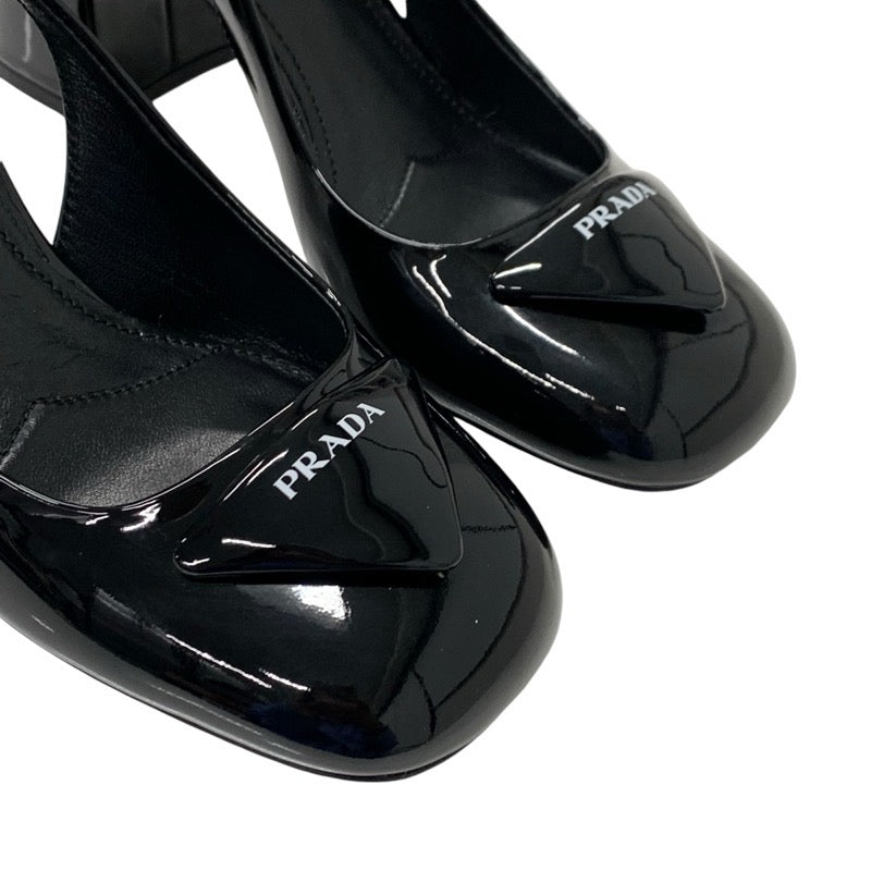プラダ PRADA パンプス 靴 シューズ パテント ブラック 黒 トライアングルロゴ ストラップ スリングバック