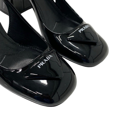 プラダ PRADA パンプス 靴 シューズ パテント ブラック 黒 トライアングルロゴ ストラップ スリングバック