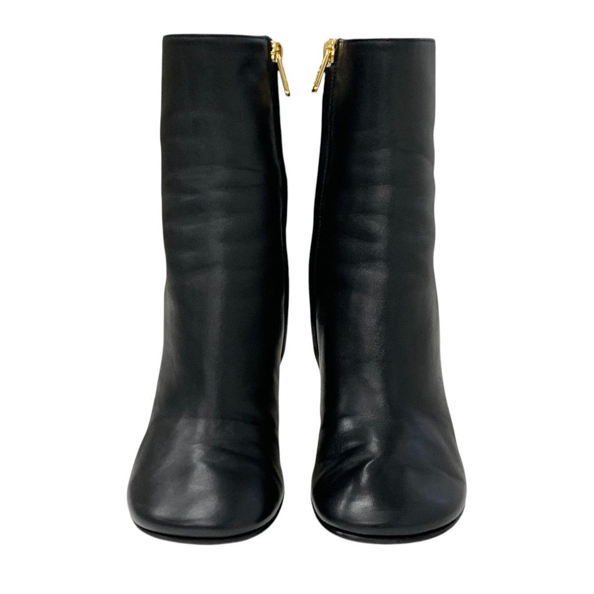 FENDI First Boots Short Boots Shoes Leather Black Gold F Logo