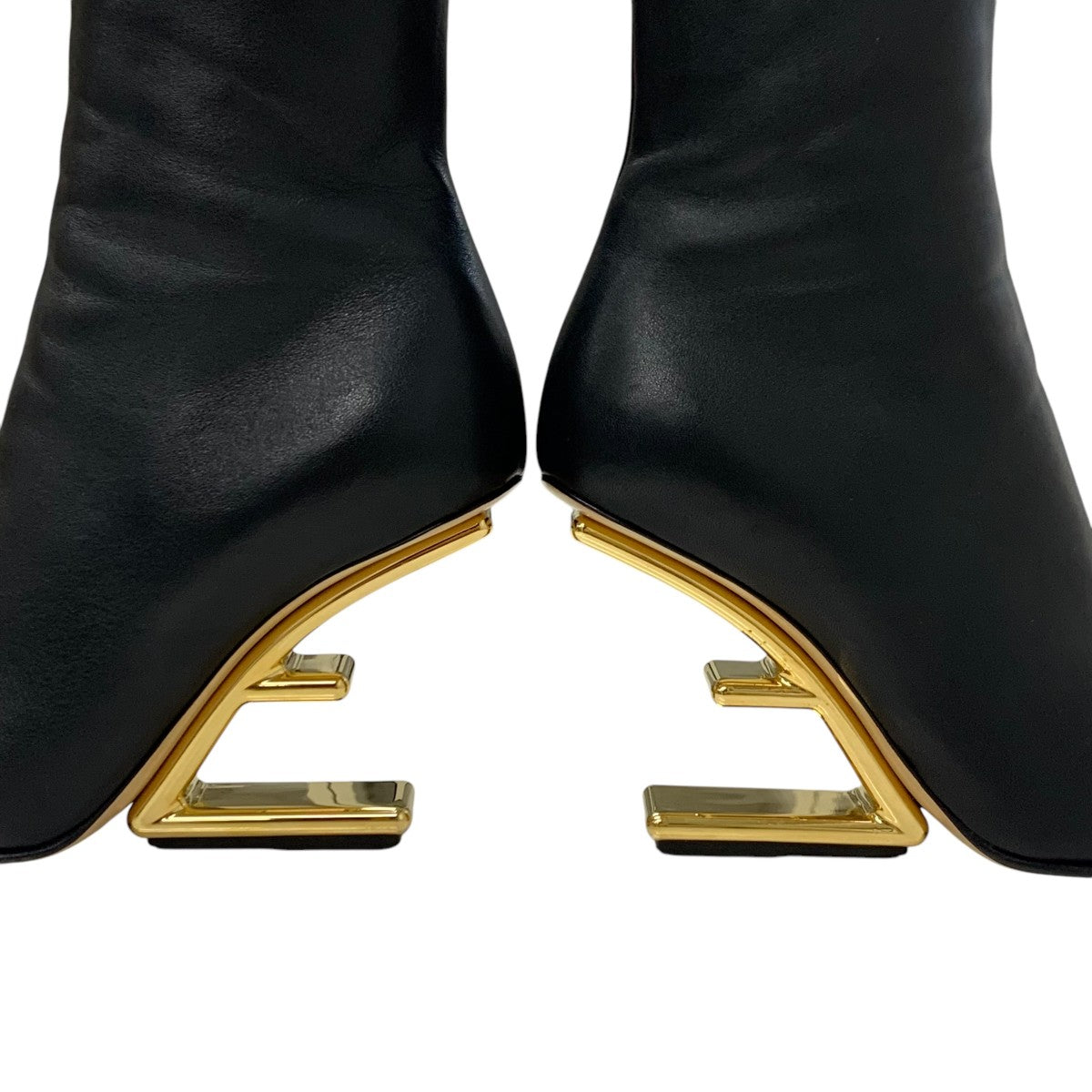 FENDI First Boots Short Boots Shoes Leather Black Gold F Logo