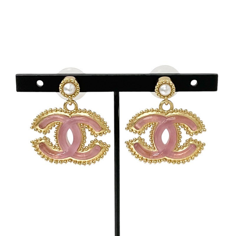 Chanel Earrings Gold Pink Coco Mark