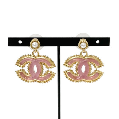 Chanel Earrings Gold Pink Coco Mark