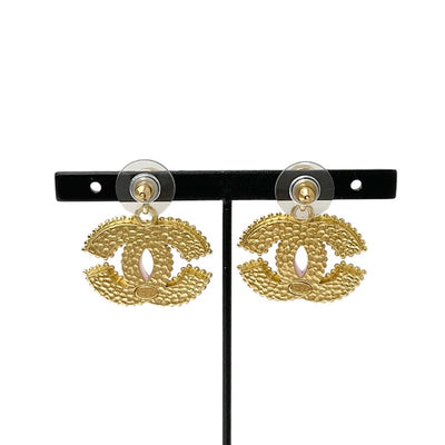 Chanel Earrings Gold Pink Coco Mark