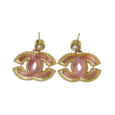 Chanel Earrings Gold Pink Coco Mark