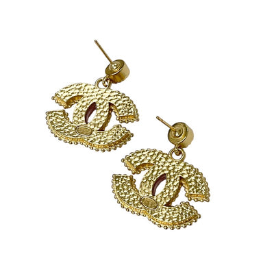 Chanel Earrings Gold Pink Coco Mark