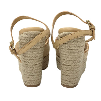 ルイヴィトン LOUIS VUITTON ヘリオスライン サンダル 靴 シューズ ラフィア レザー ベージュ 未使用 ロゴ ウエッジソール アンクルストラップ