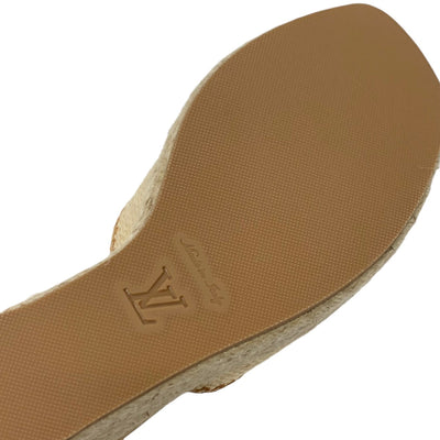 ルイヴィトン LOUIS VUITTON ヘリオスライン サンダル 靴 シューズ ラフィア レザー ベージュ 未使用 ロゴ ウエッジソール アンクルストラップ