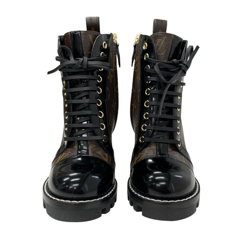 LOUIS VUITTON Star Trail Line Monogram Boots Short Boots Shoes Leather Black Brown Ankle Boots Lace-up