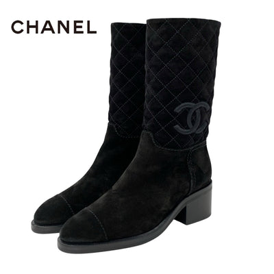 Chanel CHANEL boots, short boots, shoes, suede, black, middle boots, matelasse, coco mark