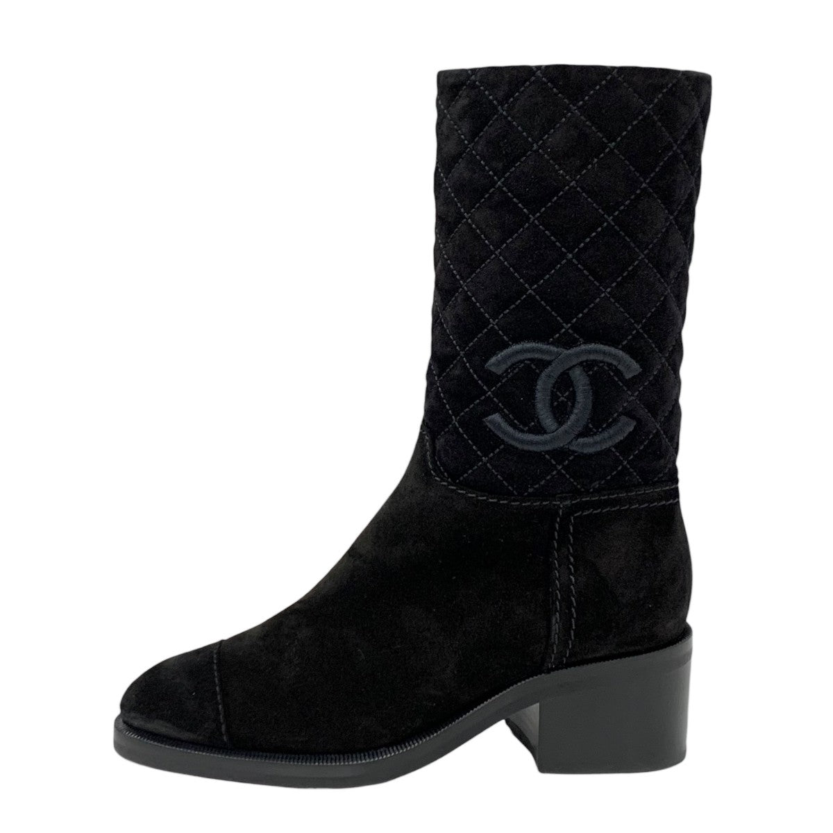 Chanel CHANEL boots, short boots, shoes, suede, black, middle boots, matelasse, coco mark