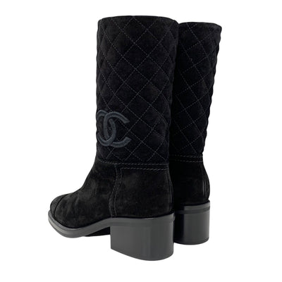 Chanel CHANEL boots, short boots, shoes, suede, black, middle boots, matelasse, coco mark