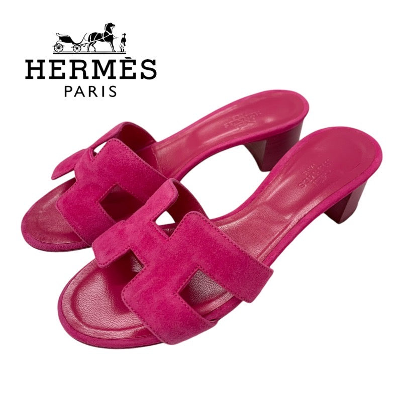 エルメス HERMES オアジス サンダル 靴 シューズ スエード ピンク ミュール