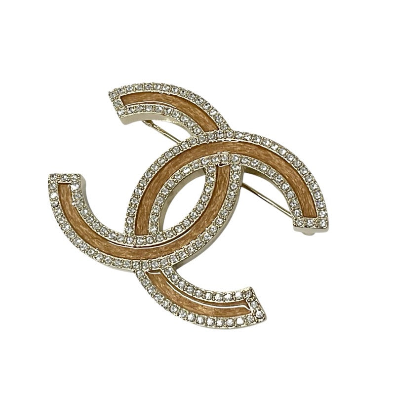 Chanel CHANEL Brooch Corsage Gold Coco Mark Rhinestone Wood-like