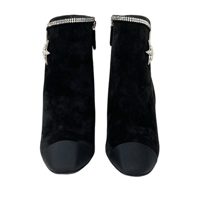 Chanel CHANEL boots, short boots, shoes, suede fabric, black, rhinestone star