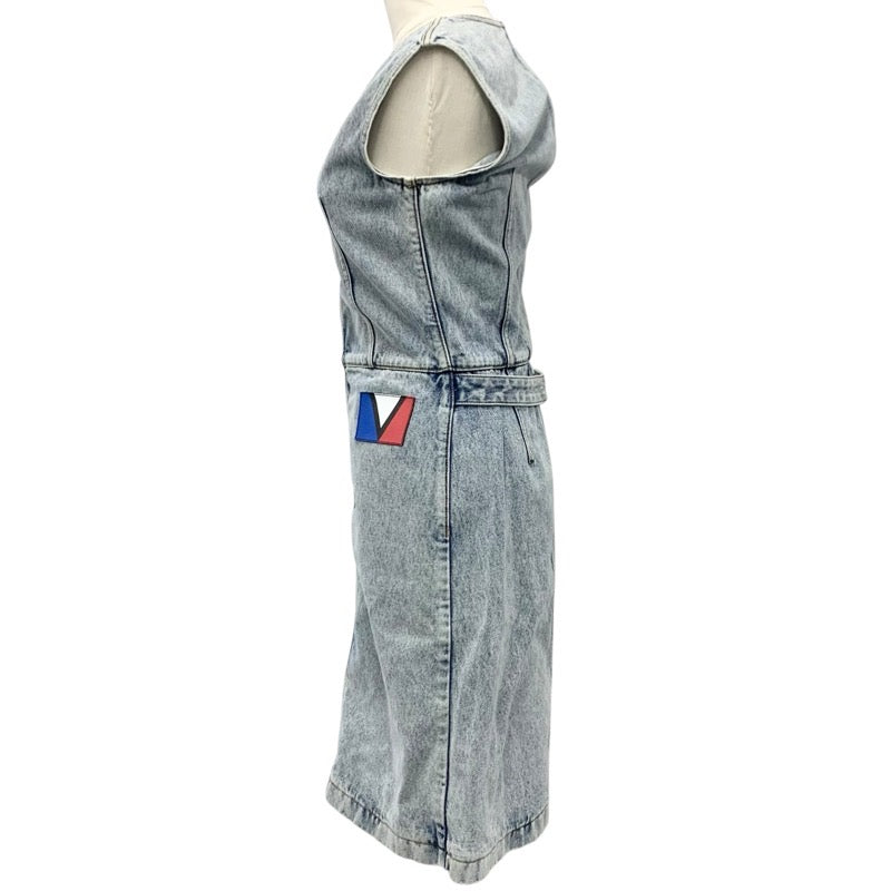 ルイヴィトン LOUIS VUITTON ワンピース コットン ブルー ノースリーブ ブリーチドデニムジップアップドレス ワッペン
