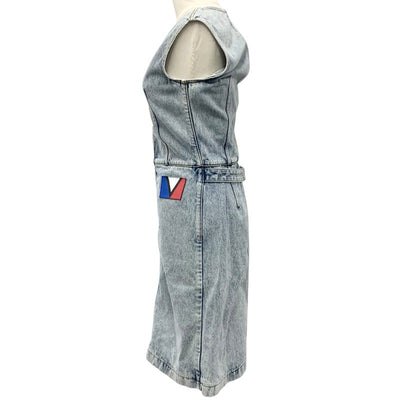 ルイヴィトン LOUIS VUITTON ワンピース コットン ブルー ノースリーブ ブリーチドデニムジップアップドレス ワッペン