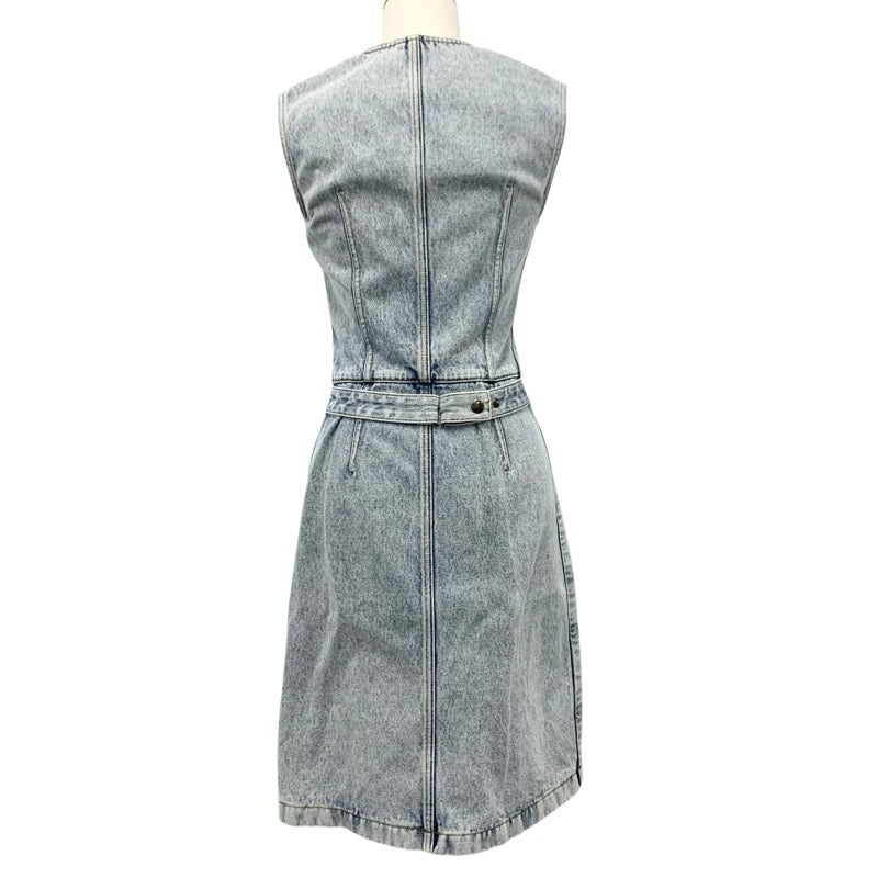 ルイヴィトン LOUIS VUITTON ワンピース コットン ブルー ノースリーブ ブリーチドデニムジップアップドレス ワッペン