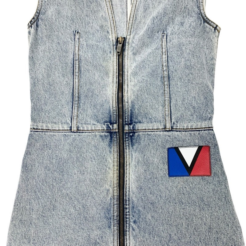 ルイヴィトン LOUIS VUITTON ワンピース コットン ブルー ノースリーブ ブリーチドデニムジップアップドレス ワッペン