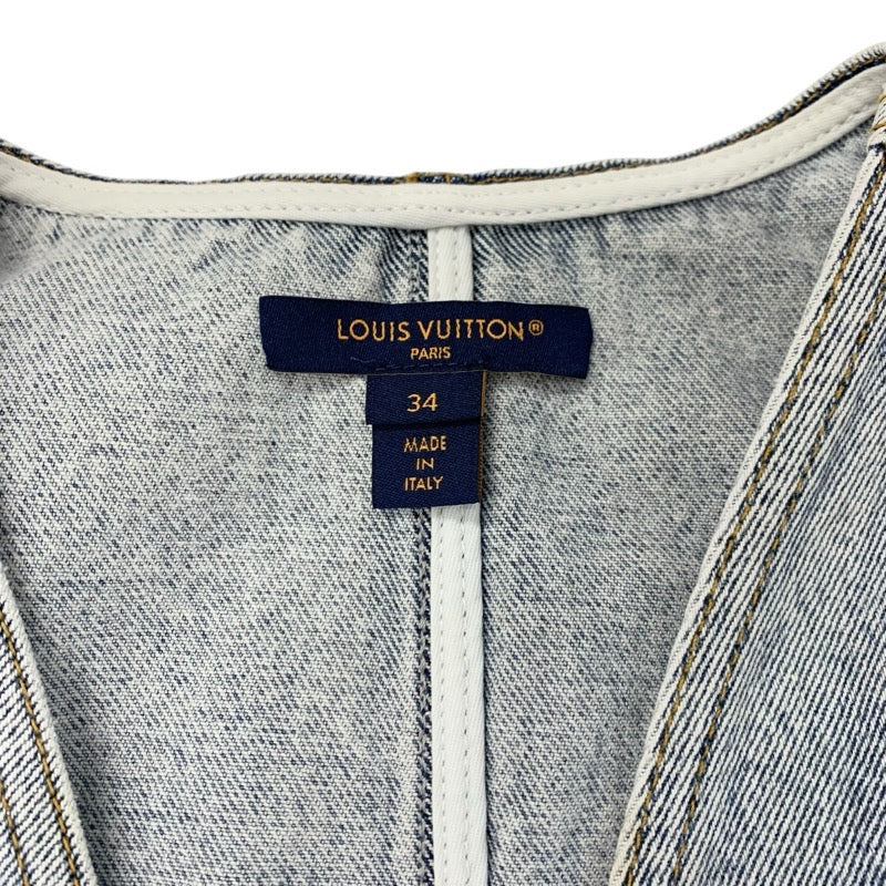 ルイヴィトン LOUIS VUITTON ワンピース コットン ブルー ノースリーブ ブリーチドデニムジップアップドレス ワッペン