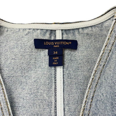 ルイヴィトン LOUIS VUITTON ワンピース コットン ブルー ノースリーブ ブリーチドデニムジップアップドレス ワッペン