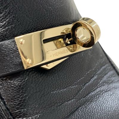 エルメス HERMES オズ フラットシューズ 靴 シューズ レザー ブラック 黒 ゴールド ミュール ケリー金具 スリッパサンダル
