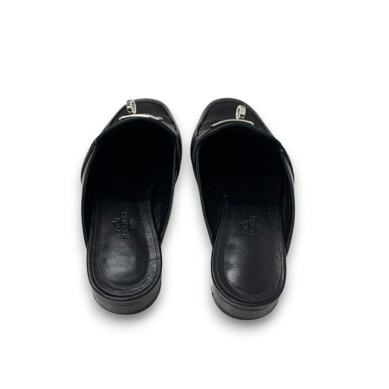 エルメス HERMES オズ フラットシューズ 靴 シューズ レザー ブラック 黒 シルバー ケリー金具 ミュール