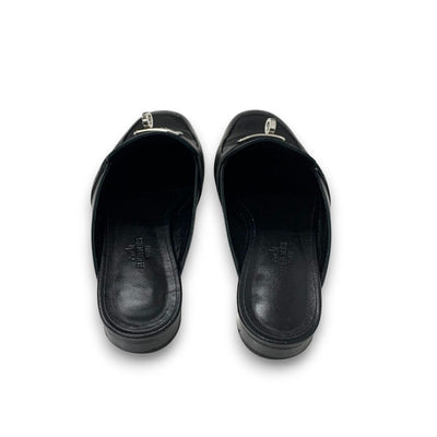 エルメス HERMES オズ フラットシューズ 靴 シューズ レザー ブラック 黒 シルバー ケリー金具 ミュール