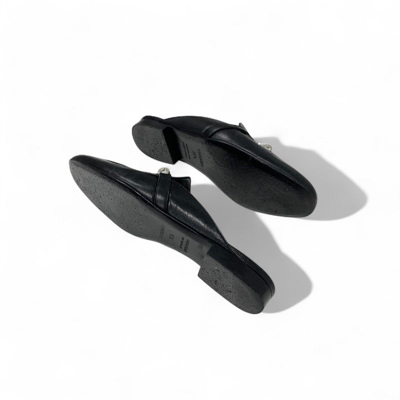 エルメス HERMES オズ フラットシューズ 靴 シューズ レザー ブラック 黒 シルバー ケリー金具 ミュール