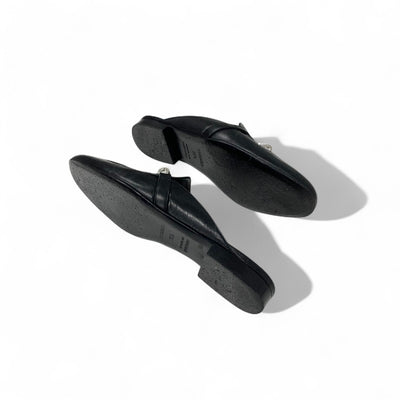 エルメス HERMES オズ フラットシューズ 靴 シューズ レザー ブラック 黒 シルバー ケリー金具 ミュール