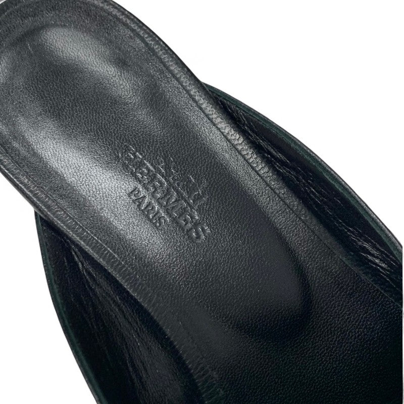 エルメス HERMES オズ フラットシューズ 靴 シューズ レザー ブラック 黒 シルバー ケリー金具 ミュール