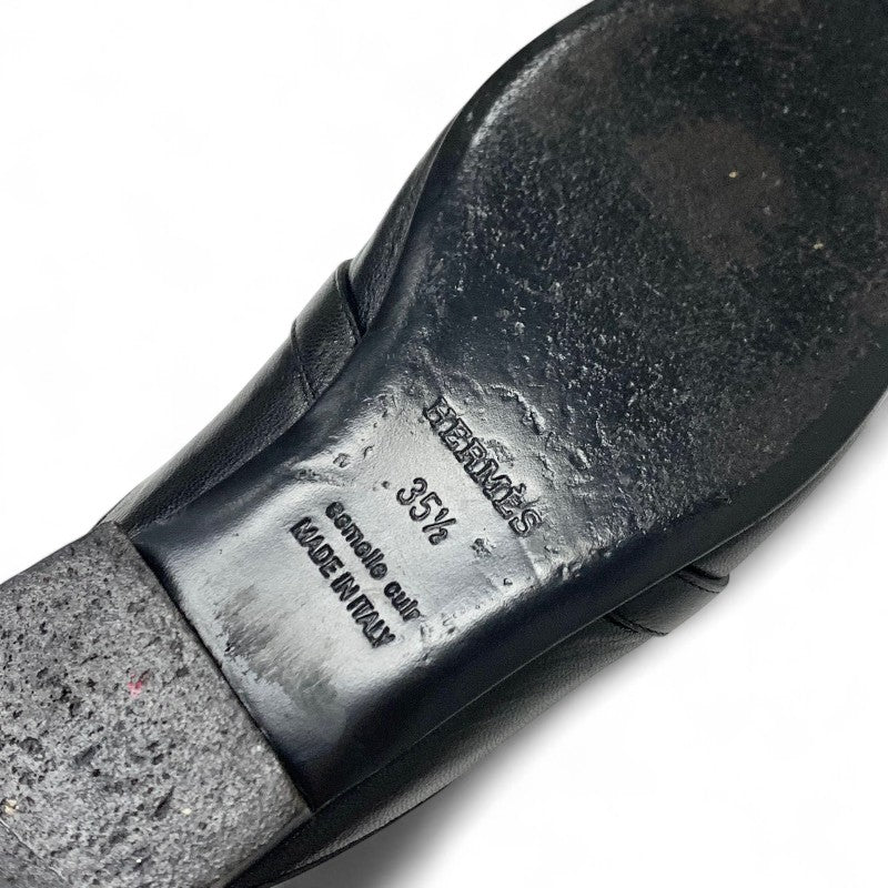 エルメス HERMES オズ フラットシューズ 靴 シューズ レザー ブラック 黒 シルバー ケリー金具 ミュール