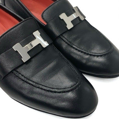 エルメス HERMES パリ ローファー 革靴 靴 シューズ レザー ブラック 黒 シルバー H金具 モカシン