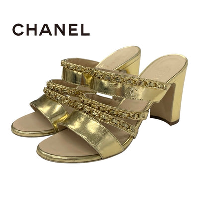 シャネル CHANEL サンダル 靴 シューズ レザー ゴールド ココマーク チェーン