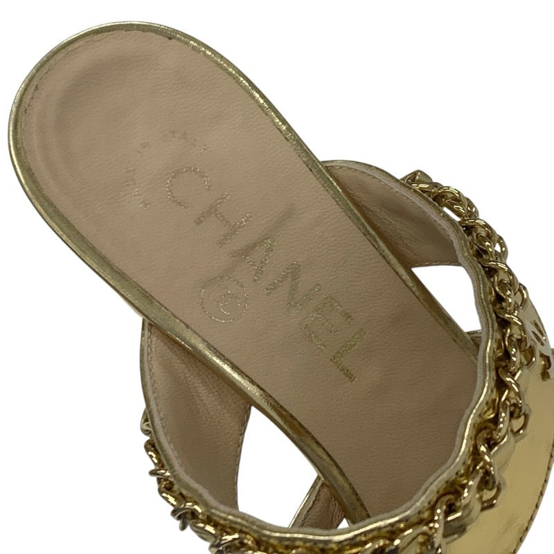 シャネル CHANEL サンダル 靴 シューズ レザー ゴールド ココマーク チェーン