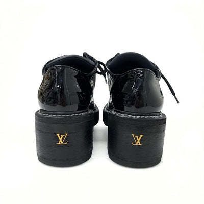 ルイヴィトン LOUIS VUITTON ボブールライン ローファー 革靴 靴 シューズ パテント レザー ブラック ダミエ ダービーシューズ レースアップ