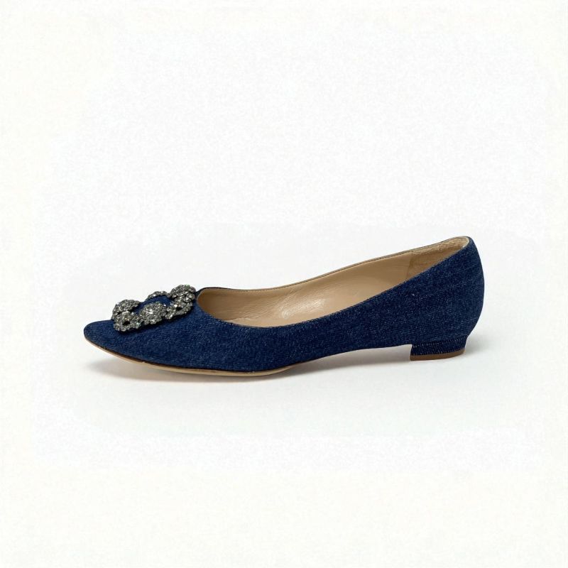マノロブラニク MANOLO BLAHNIK ハンギシ フラットシューズ 靴 シューズ デニム ブルー フラットパンプス ビジュー