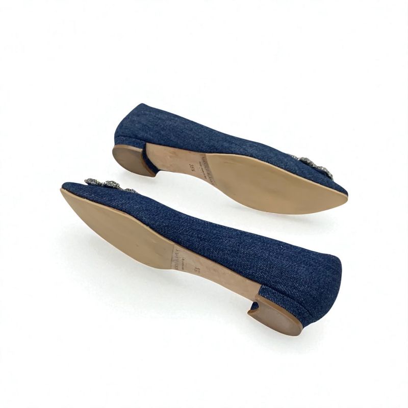 マノロブラニク MANOLO BLAHNIK ハンギシ フラットシューズ 靴 シューズ デニム ブルー フラットパンプス ビジュー