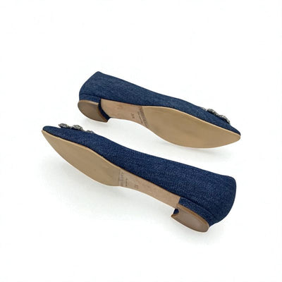 マノロブラニク MANOLO BLAHNIK ハンギシ フラットシューズ 靴 シューズ デニム ブルー フラットパンプス ビジュー