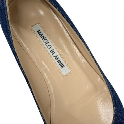 マノロブラニク MANOLO BLAHNIK ハンギシ フラットシューズ 靴 シューズ デニム ブルー フラットパンプス ビジュー