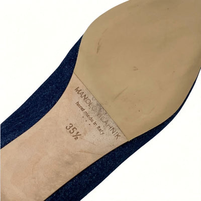 マノロブラニク MANOLO BLAHNIK ハンギシ フラットシューズ 靴 シューズ デニム ブルー フラットパンプス ビジュー