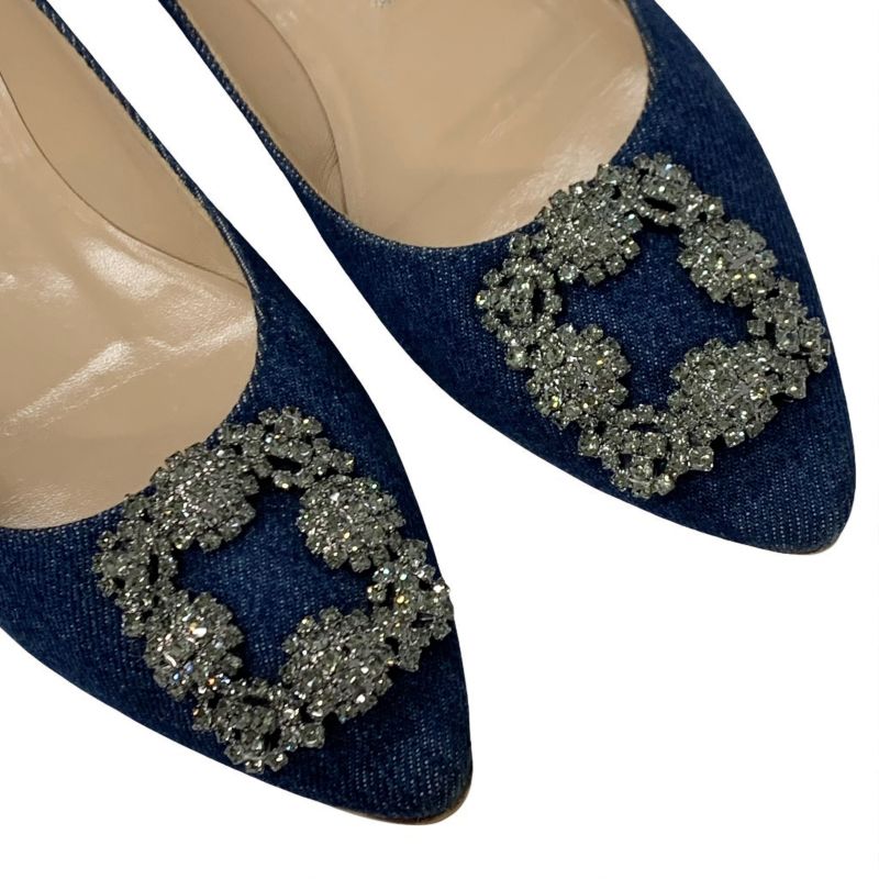 マノロブラニク MANOLO BLAHNIK ハンギシ フラットシューズ 靴 シューズ デニム ブルー フラットパンプス ビジュー